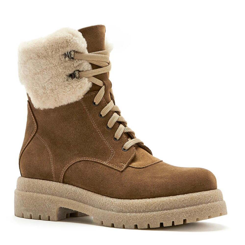 C LA CANADIENNE‎ VICTOR SUEDE SHEARLING LINED LACE UP BOOTS WALNUT NWOT SIZE 5.5